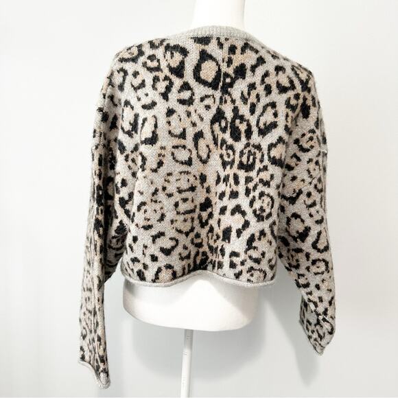 Zara cropped leopard print sweater size large wool crew neck mobwife - Picture 4 of 9